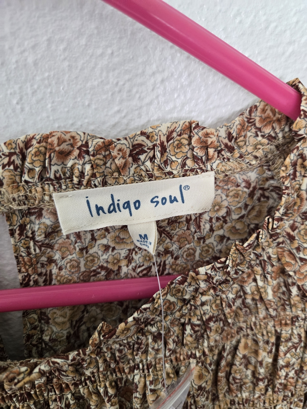 indigo soul Tan Brown Floral Smocked Midi Dress - Picture 3 of 10